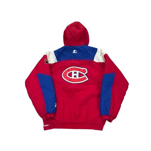 Vintage 90's Starter Montreal Canadiens NHL Pullover Puffer Jacket Red Men's XL - Picture 2 of 8